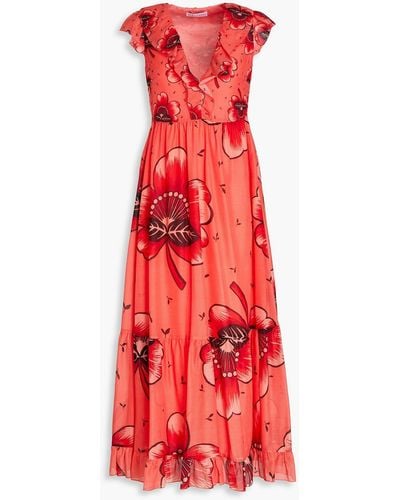 RED Valentino Floral-print Silk And Cotton-blend Voile Midi Dress - Red