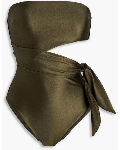 Zimmermann Laurel Cutout Bow-detailed Bandeau Swimsuit - Green