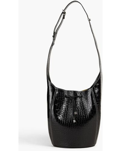 Tory Burch Croc-effect Leather Shoulder Bag - Black