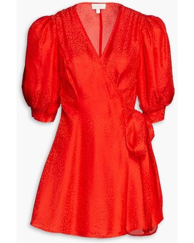 Ronny Kobo Anna Satin-jacquard Mini Wrap Dress - Red