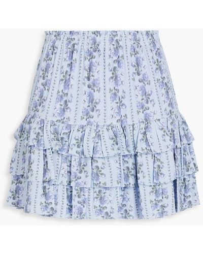 LoveShackFancy Bitsy Tiered Floral-print Crepe Mini Skirt - Blue