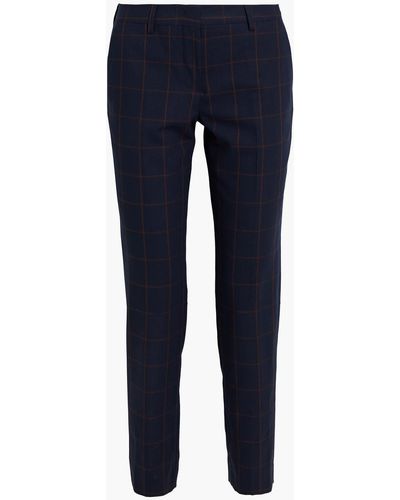Paul Smith Checked Wool Tapered Trousers - Blue