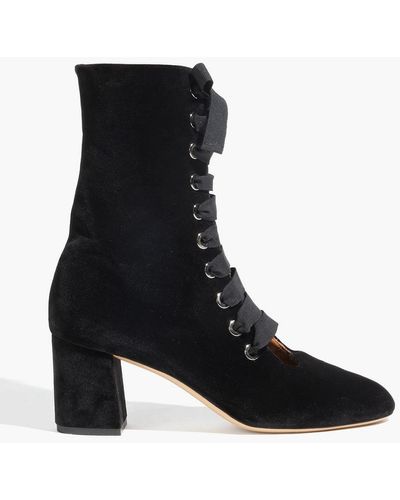 Le Monde Beryl Lace-up Velvet Ankle Boots - Black