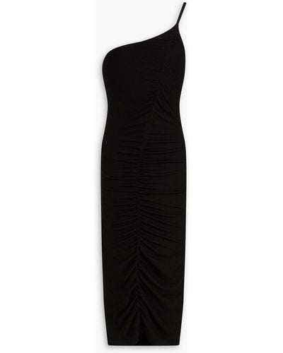 Enza Costa One-shoulder Ribbed Jersey Midi Dress - Black