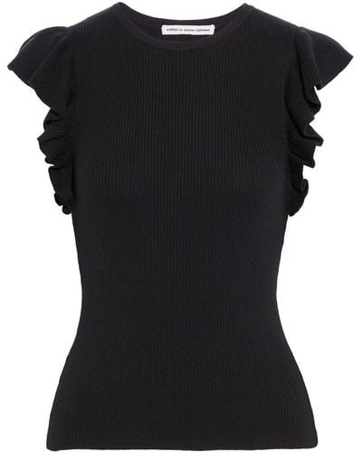 Autumn Cashmere Ruffled Ribbed Cotton Top - Black