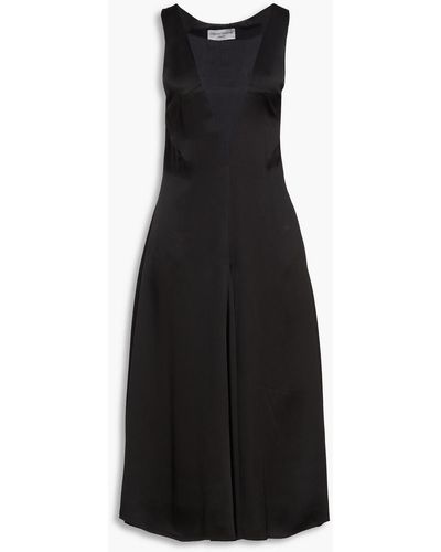 Officine Generale Silk-trimmed Satin-crepe Midi Dress - Black