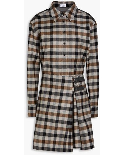 Brunello Cucinelli Checked Wool-blend Flannel Mini Shirt Dress - Black