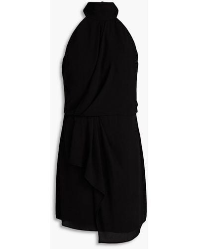 Halston Harlow Draped Crepe De Chine Mini Dress - Black