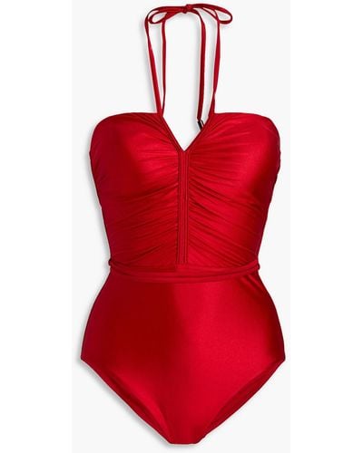 Zimmermann Ruched Halterneck Swimsuit - Red