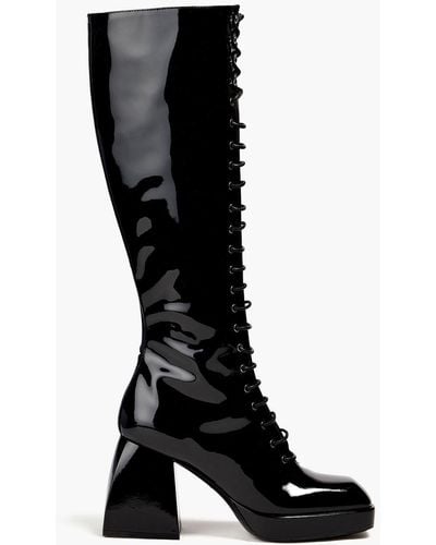 NODALETO Patent-leather Platform Knee Boots - Black