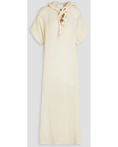 Lisa Marie Fernandez Glittered Cotton And Linen-blend Gauze Hooded Kaftan - White