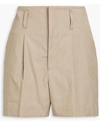 Brunello Cucinelli Pleated Striped Cotton-blend Shorts - Natural