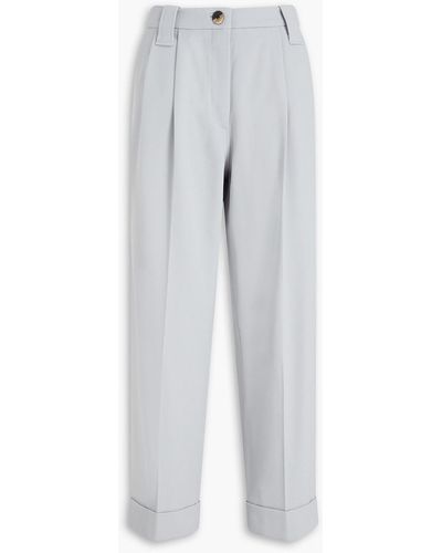 Ganni Pleated Twill Tapered Trousers - Grey