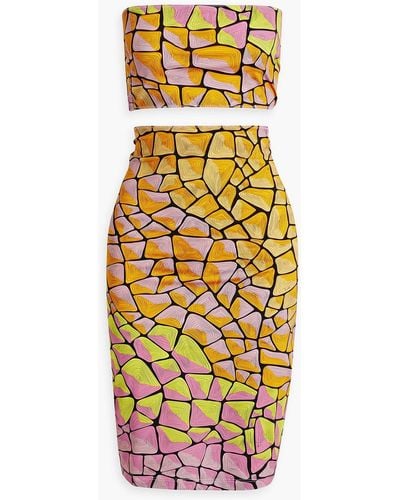 Emilio Pucci Cropped Strapless Printed Stretch-jersey Top And Midi Skirt - Yellow