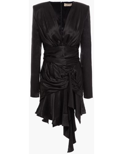 Alexandre Vauthier Asymmetric Ruched Stretch-silk Satin Mini Dress - Black