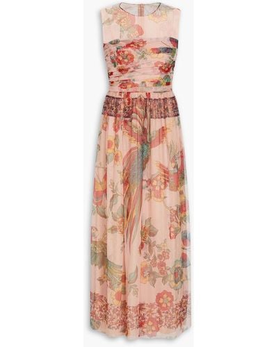 RED Valentino Ruched Floral-print Point D'espirit Tulle Midi Dress - Pink