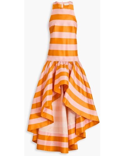 Zimmermann Asymmetric Striped Silk-shantung Dress - Orange