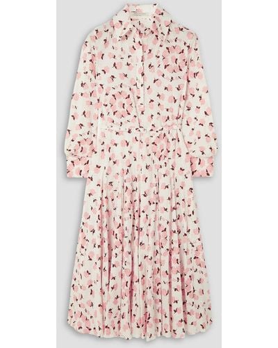 Emilia Wickstead Marion Belted Pleated Cotton-blend Moire Midi Dress - Pink