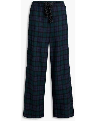 Vivetta Ruffle-trimmed Checked Tweed Wide-leg Trousers - Blue
