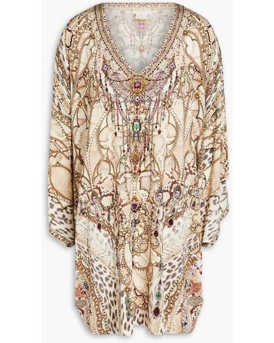 Camilla Crystal-embellished Printed Jersey Mini Dress - Natural