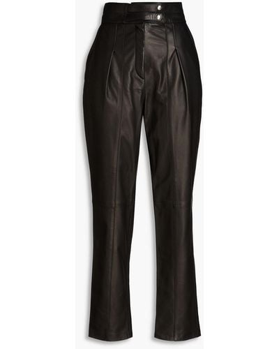 IRO Pleated Leather Tapered Trousers - Black