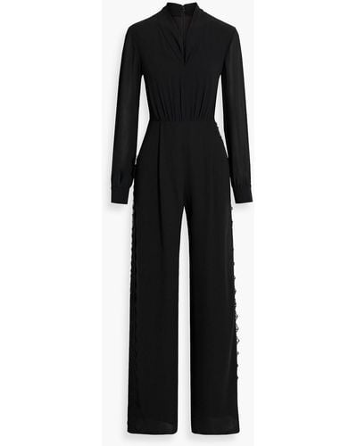 Mikael Aghal Lace-trimmed Draped Crepe Jumpsuit - Black