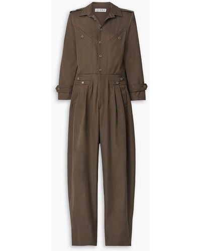 Tre by Natalie Ratabesi The Meteorite Pleated Cotton-twill Jumpsuit - Brown