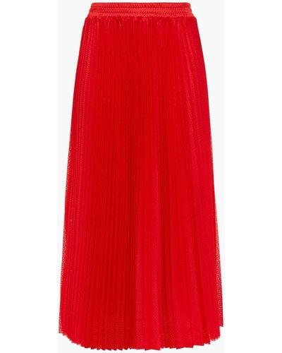 RED Valentino Pleated Mesh Midi Skirt - Red