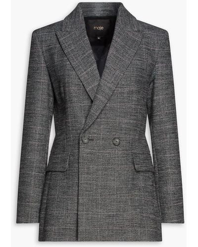 Maje Double-breasted Houndstooth Tweed Blazer - Black