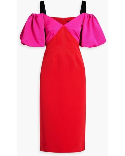 Zac Posen Cold-shoulder Two-tone Faille Dress - Red