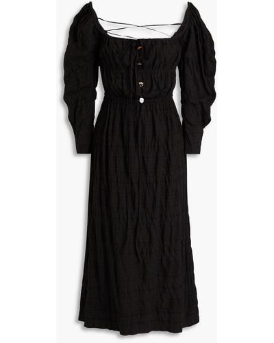 Rejina Pyo Nora Crinkled Cotton-blend Jacquard Midi Dress - Black