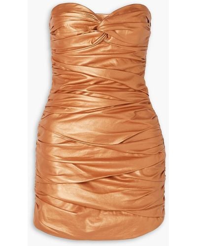 Zeynep Arcay Strapless Ruched Leather Mini Dress - Brown