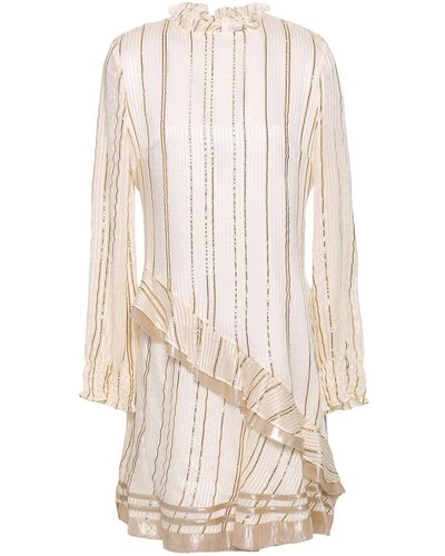 10 Crosby Derek Lam Ruffled Metallic Striped Silk-blend Mini Dress - Natural