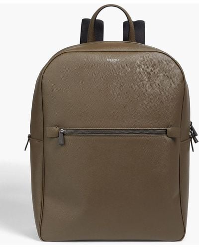 Serapian Twill-paneled Textured-leather Backpack - Brown