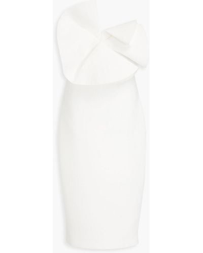 Badgley Mischka Strapless Bow-embellished Scuba Dress - White