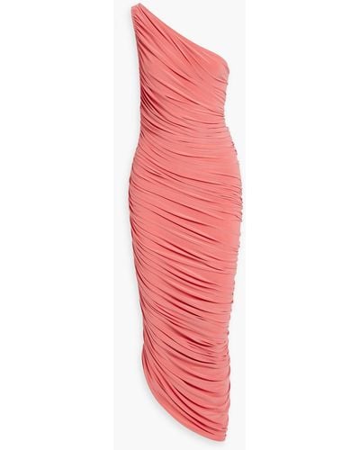 Norma Kamali Diana One-shoulder Ruched Stretch-jersey Gown - Pink
