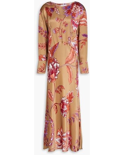 Hayley Menzies Jesse Floral-print Silk-satin Maxi Dress - Orange
