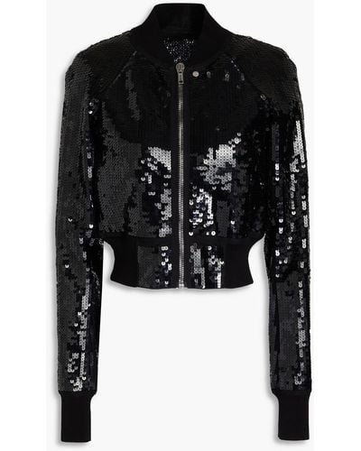 Rick Owens Cropped Sequined Tulle Bomber Jacket - Black