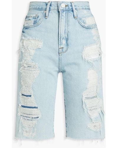 FRAME Le Vintage Bermuda Distressed Denim Shorts - Blue