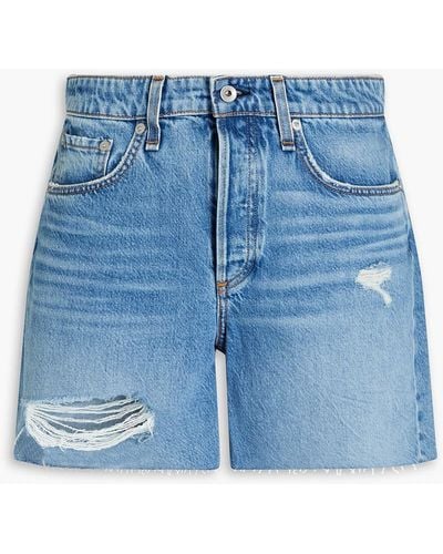 Rag & Bone Rosa Faded Distressed Denim Shorts - Blue