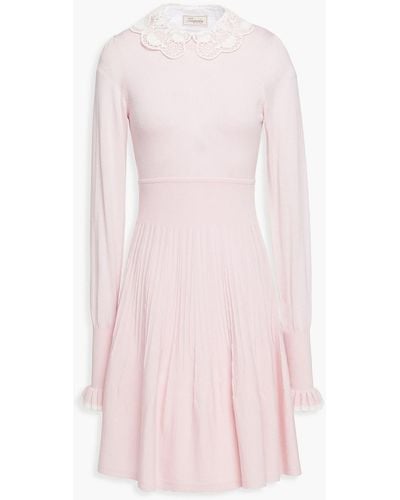 Temperley London Shell Lace-trimmed Merino Wool Dress - Pink