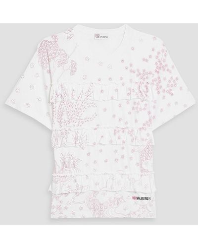 RED Valentino Ruffled Floral-print Cotton-jersey T-shirt - White