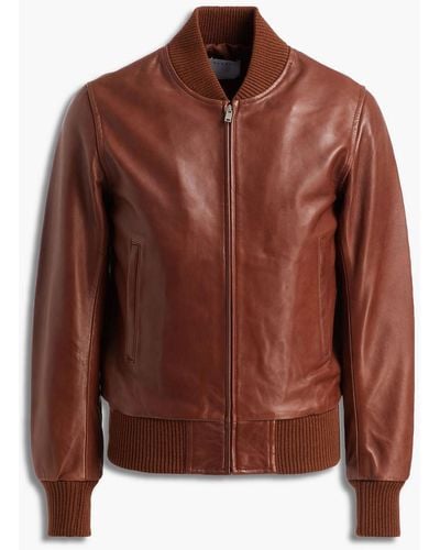 Sandro Leather Bomber Jacket - Brown