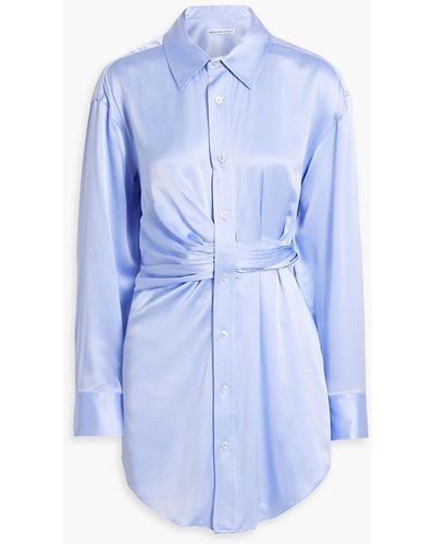 T By Alexander Wang Twist-front Silk-satin Mini Shirt Dress - Blue
