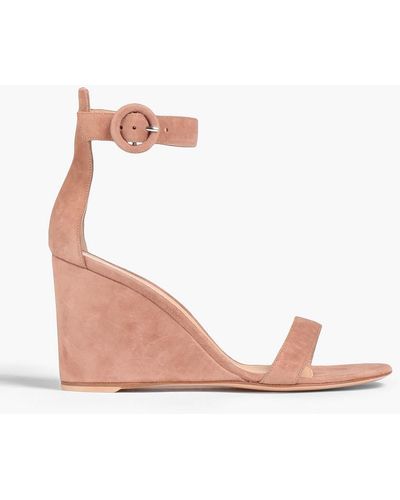Gianvito Rossi Suede Wedge Sandals - Pink