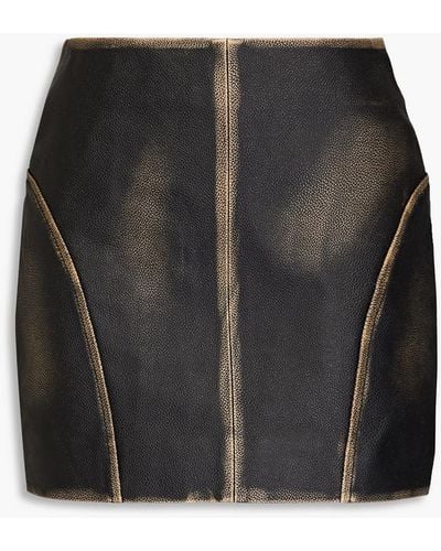 REMAIN Birger Christensen Distressed Pebbled-leather Mini Skirt - Black