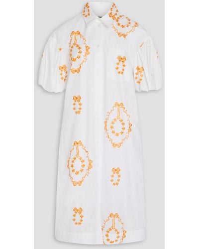 Simone Rocha Embroidered Cotton-poplin Shirt Dress - White