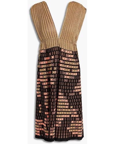 M Missoni Pleated Crochet-knit Dress - Metallic