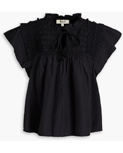 Sea Sevyn Ruffled Shirred Crepe Blouse - Black