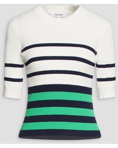 FRAME Striped Ribbed-knit Top - White
